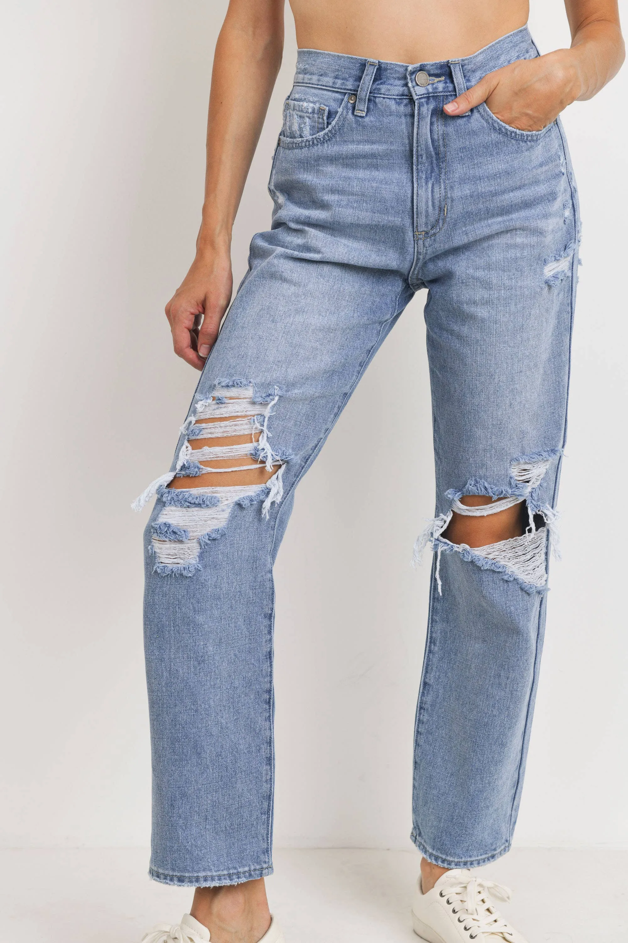 High Rise Distressed Dad Jean