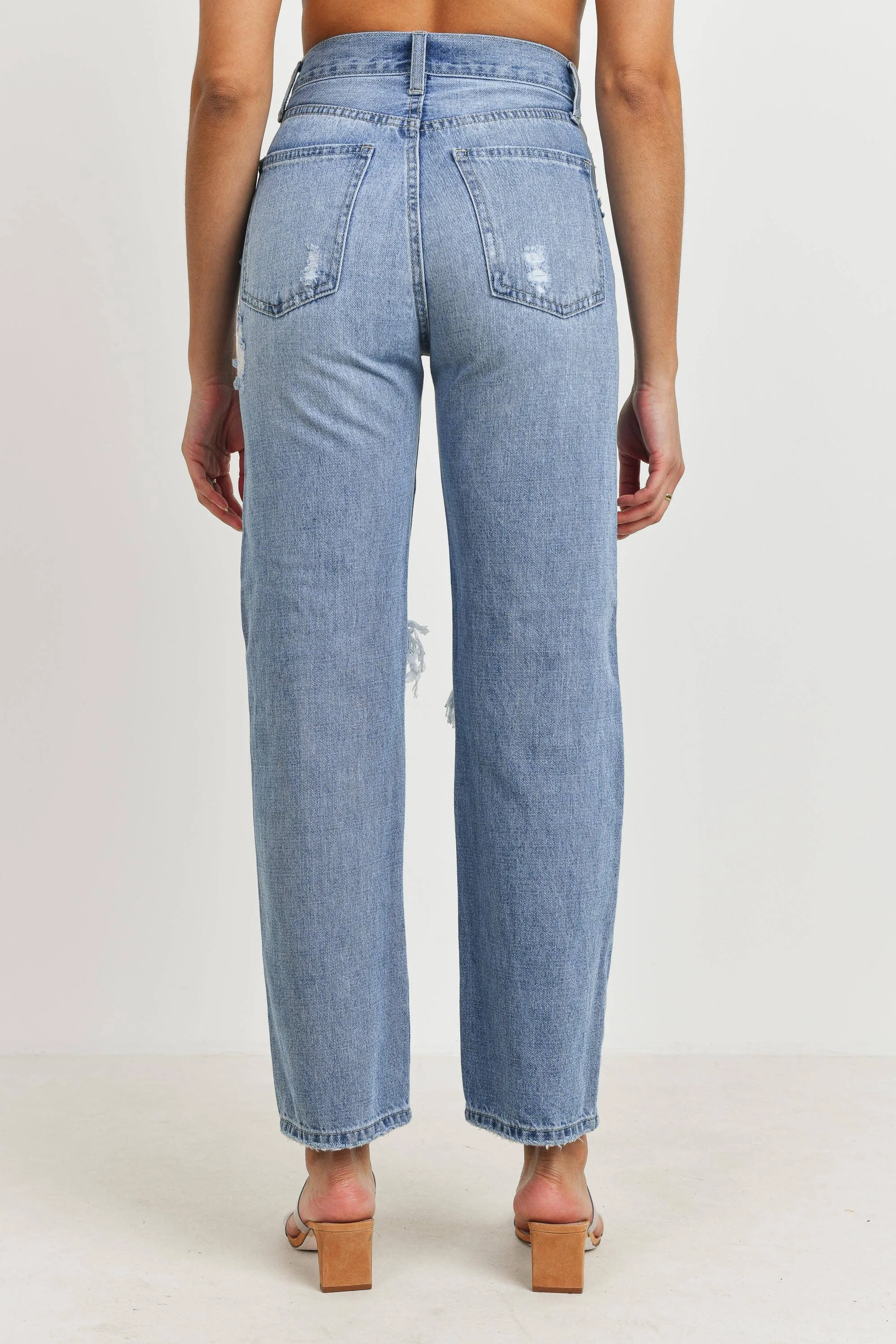 High Rise Distressed Dad Jean
