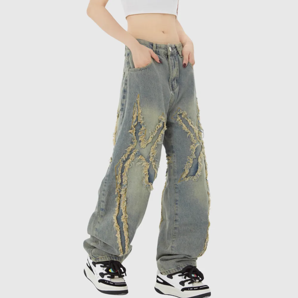 High Street Brushed Denim Patchwork Jeans
