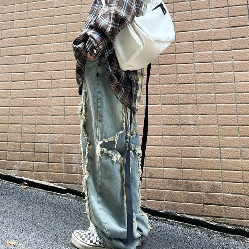 High Street Brushed Denim Patchwork Jeans