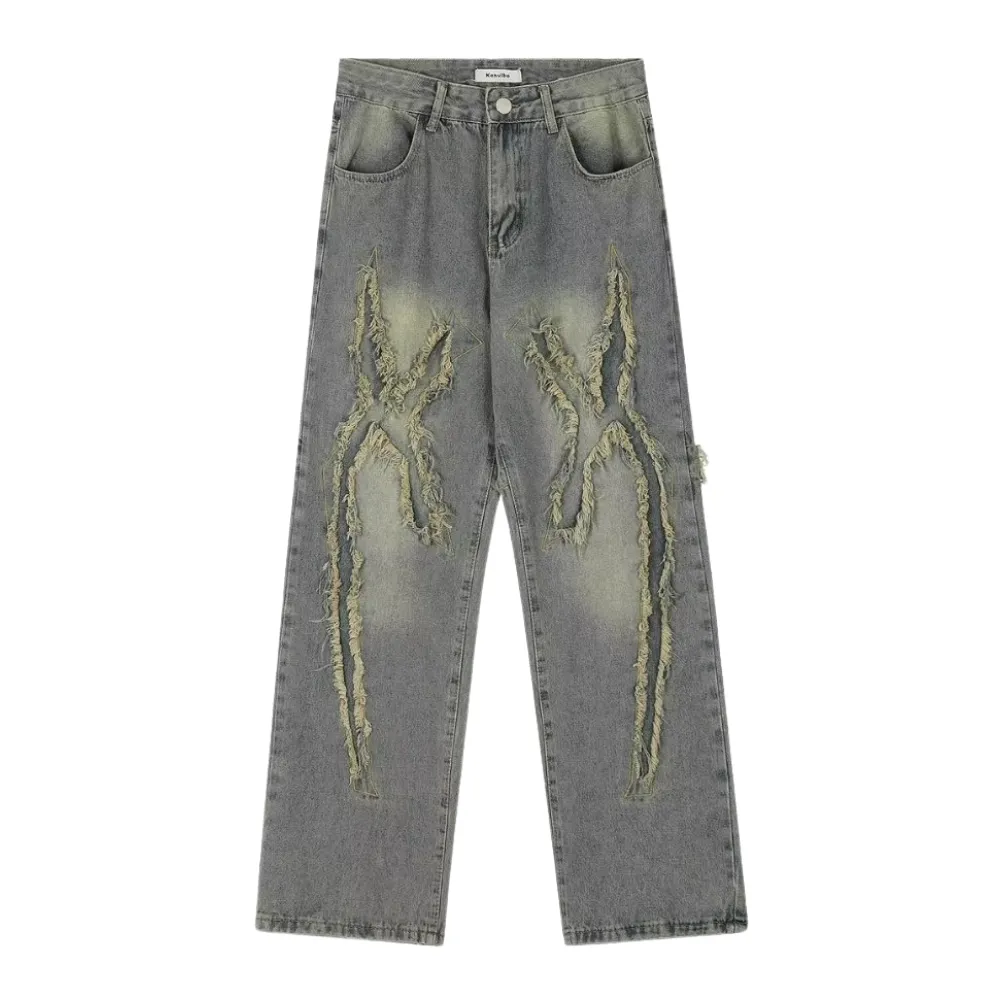 High Street Brushed Denim Patchwork Jeans