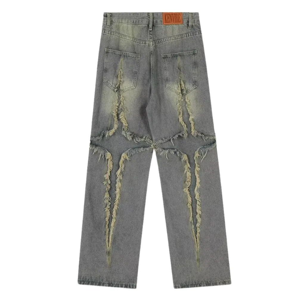 High Street Brushed Denim Patchwork Jeans