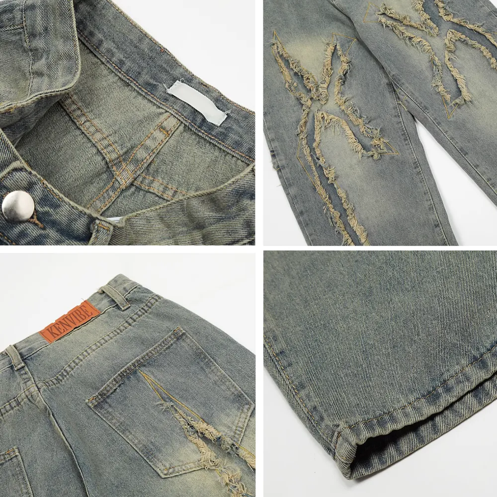 High Street Brushed Denim Patchwork Jeans