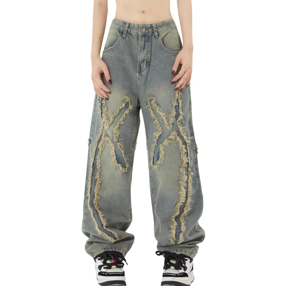 High Street Brushed Denim Patchwork Jeans