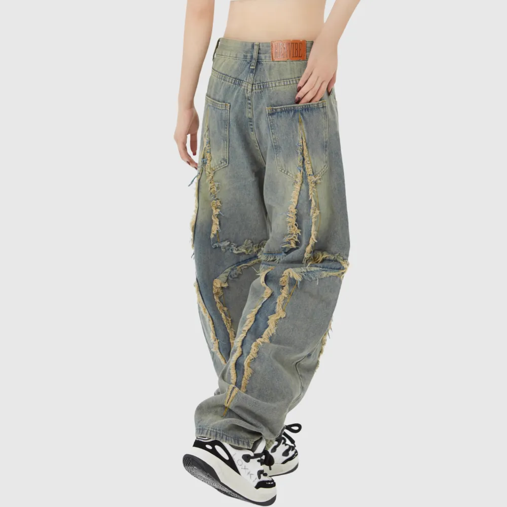 High Street Brushed Denim Patchwork Jeans