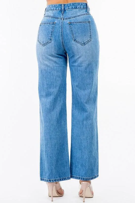 HIGH WAIST CUT OUT WIDE JEANS