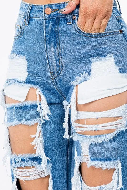 HIGH WAIST CUT OUT WIDE JEANS