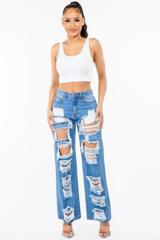 HIGH WAIST CUT OUT WIDE JEANS