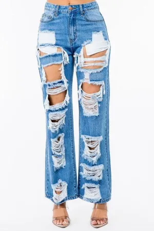 HIGH WAIST CUT OUT WIDE JEANS