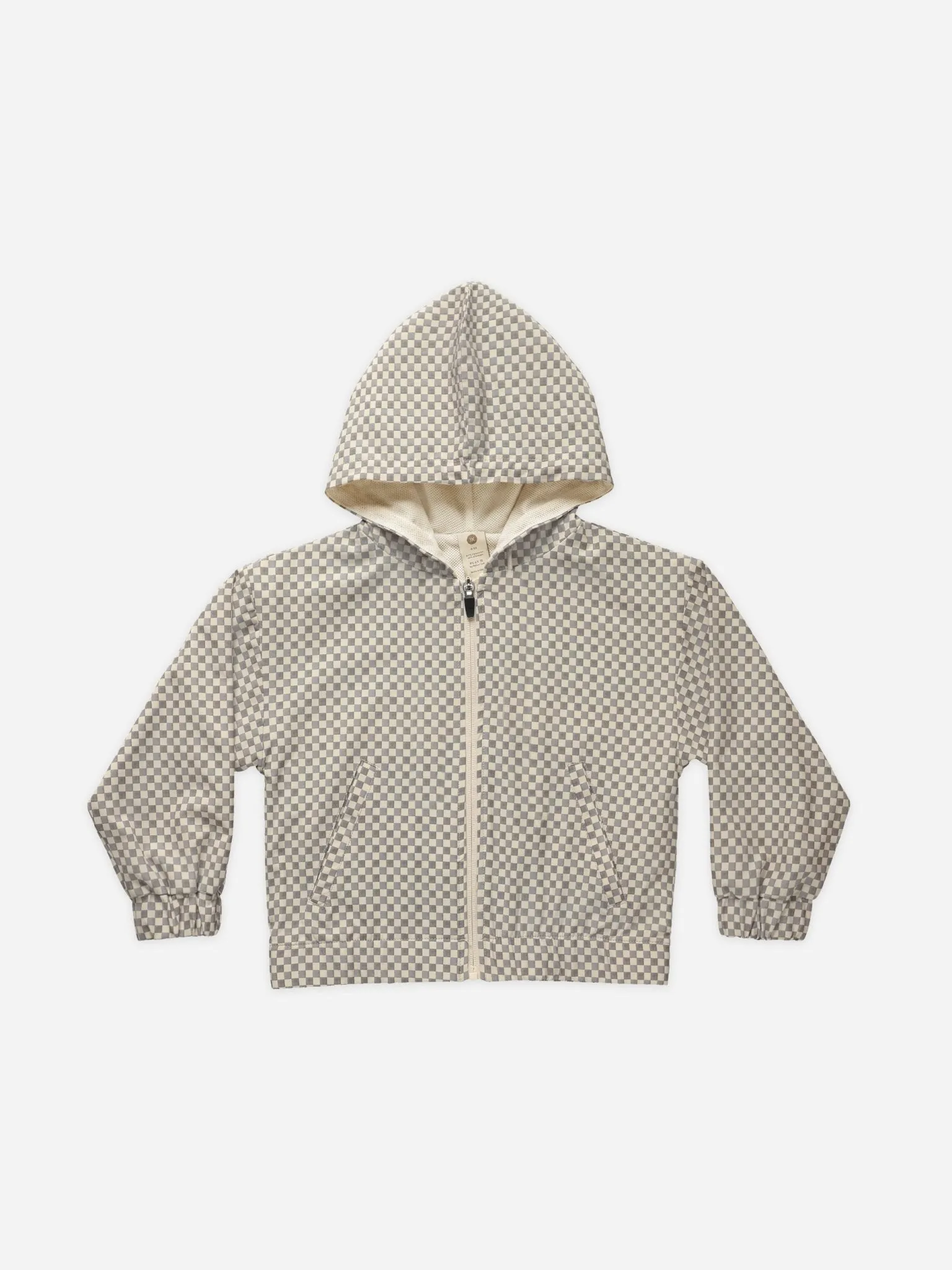 Hooded Windbreaker || Grey Micro Check