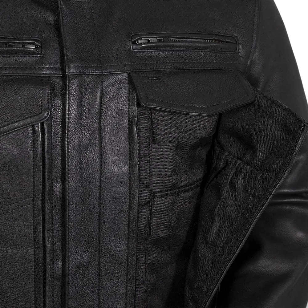 Hunter Men's Motorcycle Leather Jacket - Black