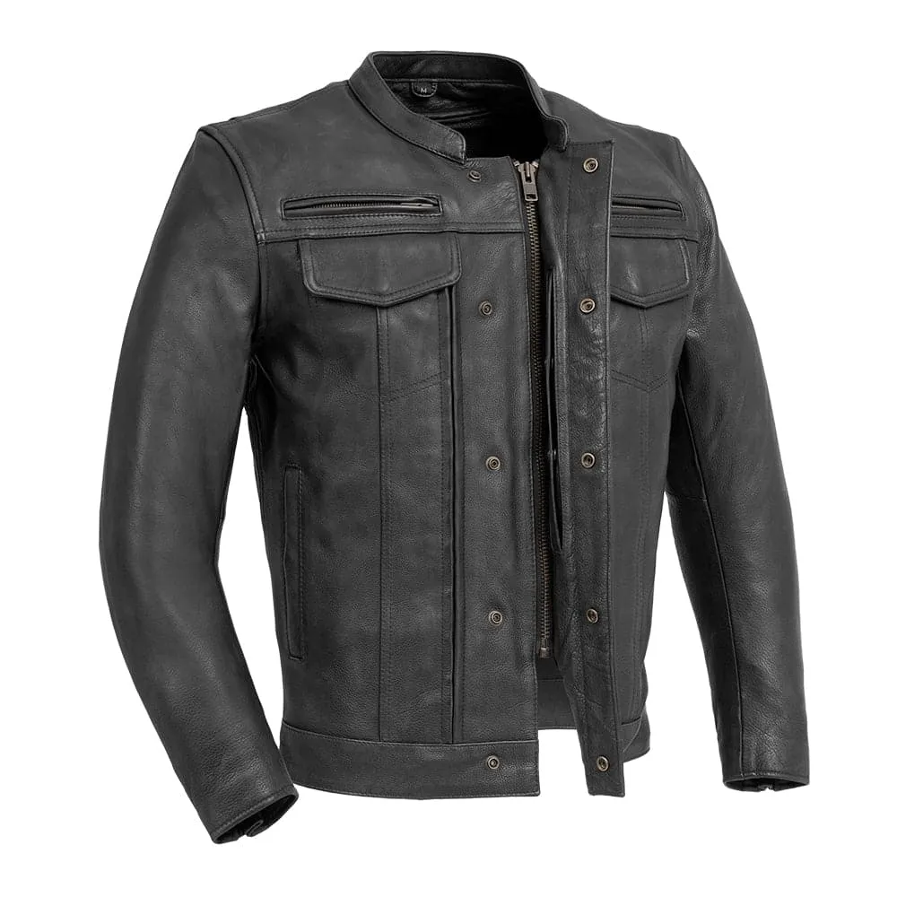 Hunter Men's Motorcycle Leather Jacket - Black