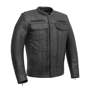 Hunter Men's Motorcycle Leather Jacket - Black