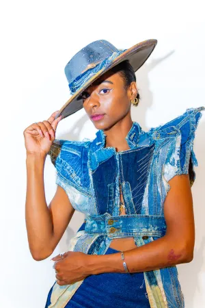 Isis: Denim Patchwork High Shoulder vest/ jacket