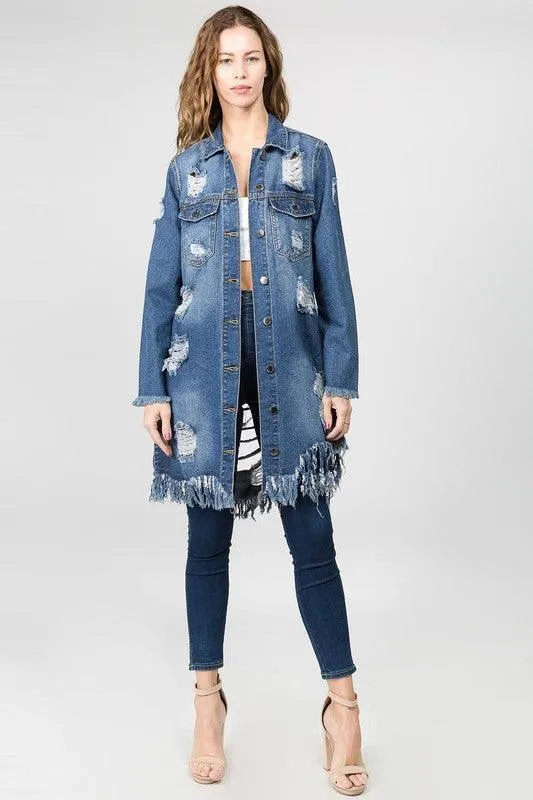 Jean shirt jacket distressed