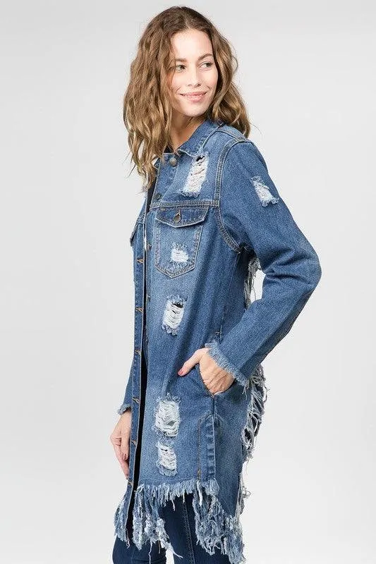 Jean shirt jacket distressed