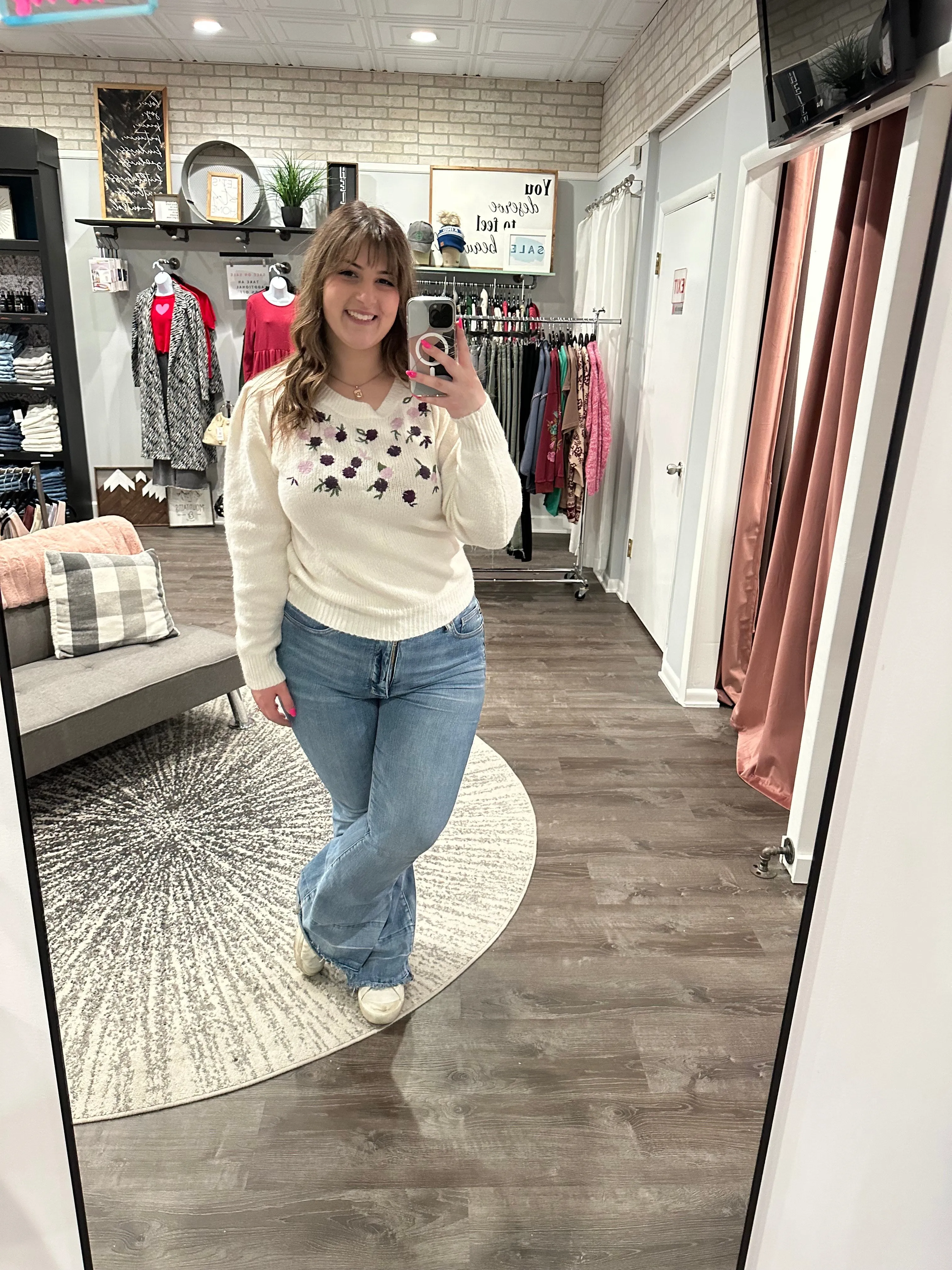 Jenna Floral Detail Crewneck Sweater