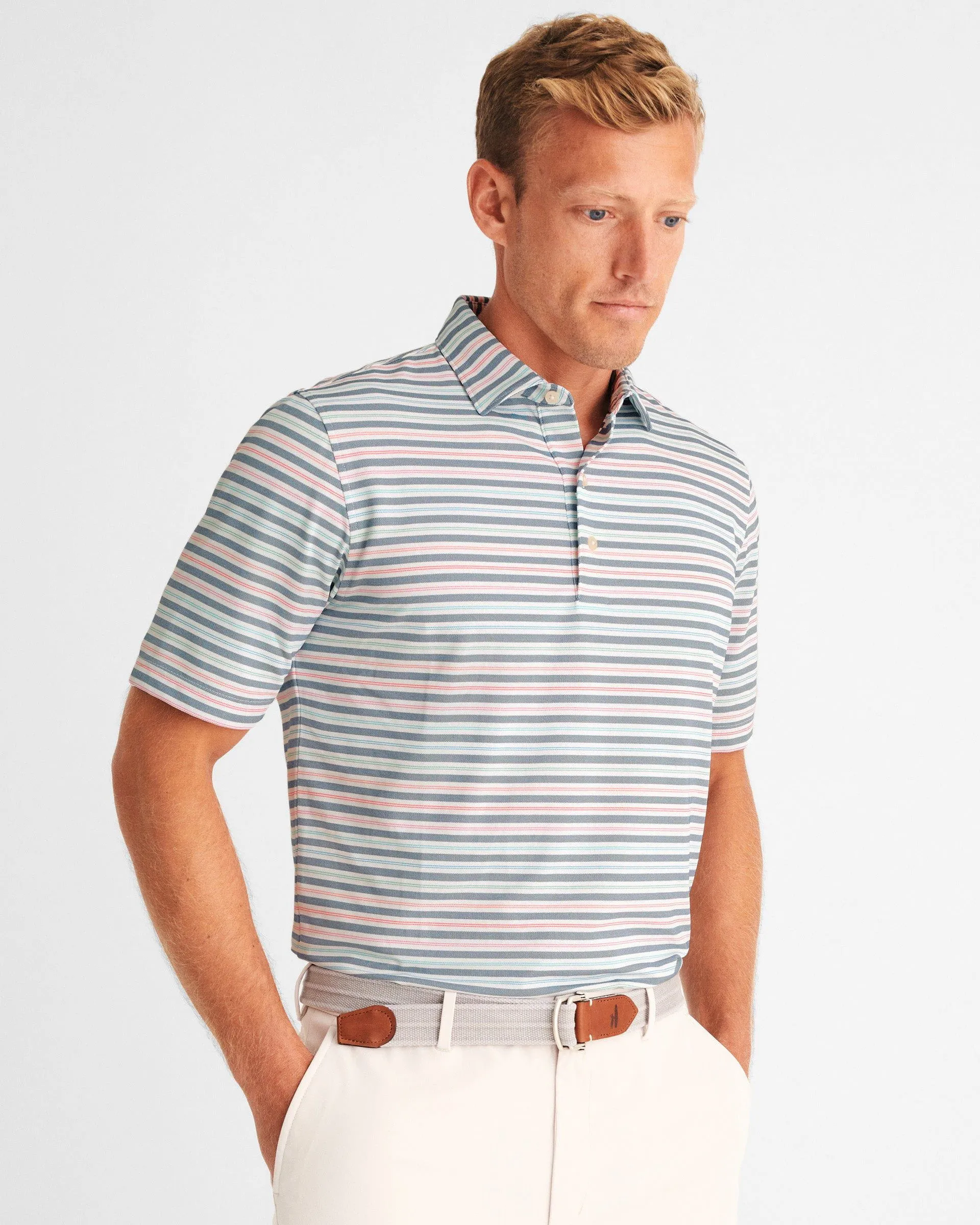 JOHNNIE-O SID STRIPED MESH POLO