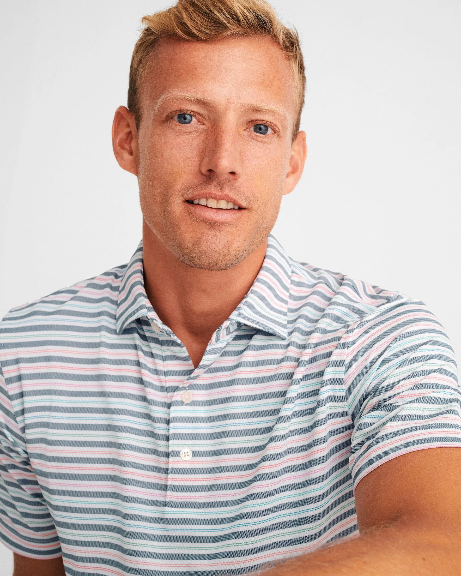 JOHNNIE-O SID STRIPED MESH POLO