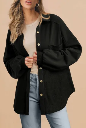 KaleaBoutique Waffle Knit Patchwork Buttoned Oversized Shacket