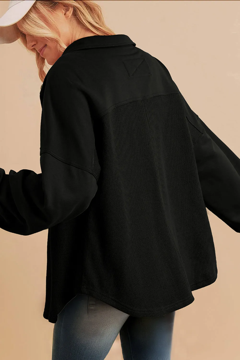 KaleaBoutique Waffle Knit Patchwork Buttoned Oversized Shacket