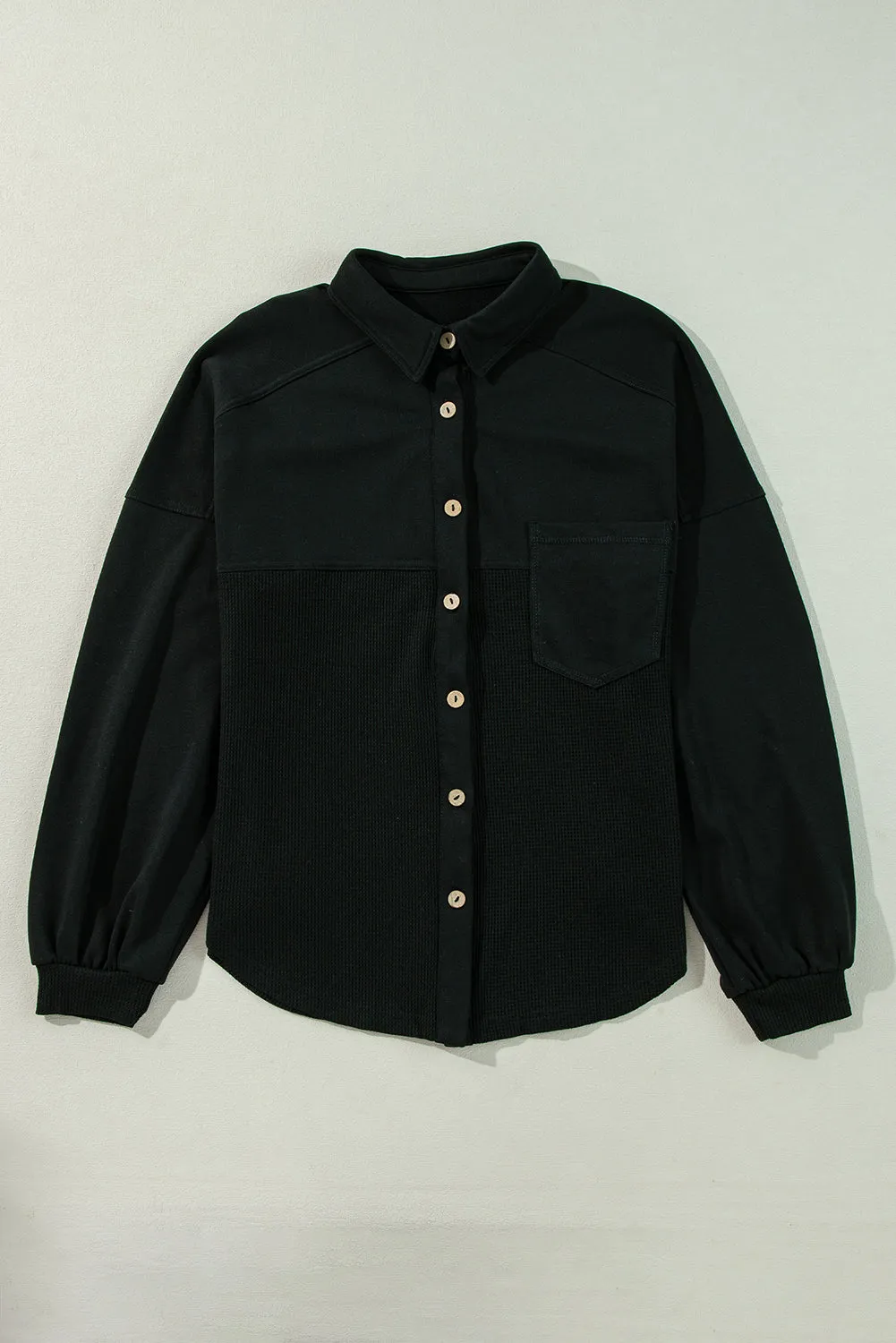 KaleaBoutique Waffle Knit Patchwork Buttoned Oversized Shacket