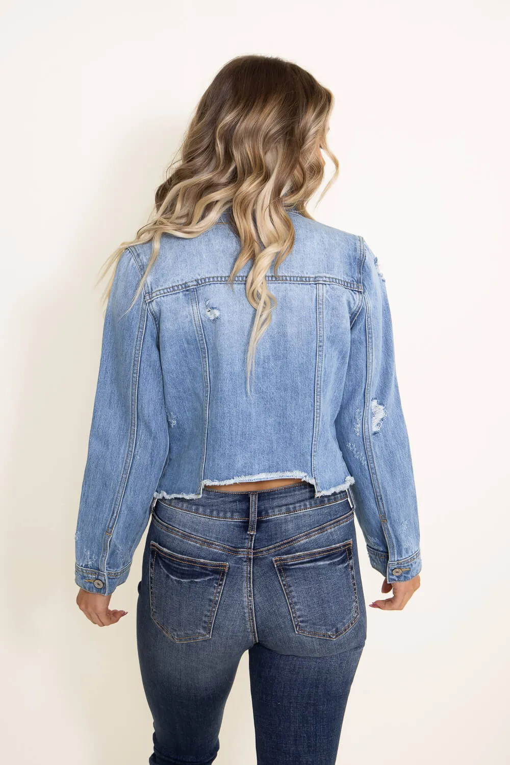KanCan Destructed Hem Denim Jacket for Women | KC7293M