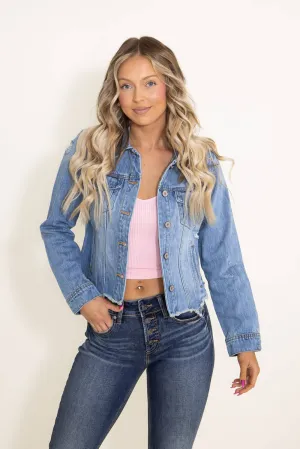 KanCan Destructed Hem Denim Jacket for Women | KC7293M