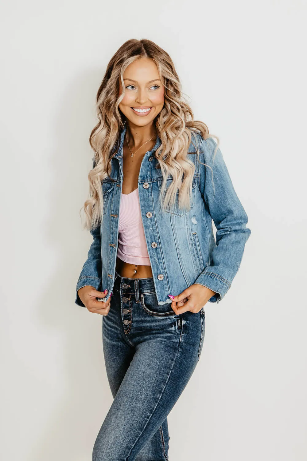 KanCan Destructed Hem Denim Jacket for Women | KC7293M
