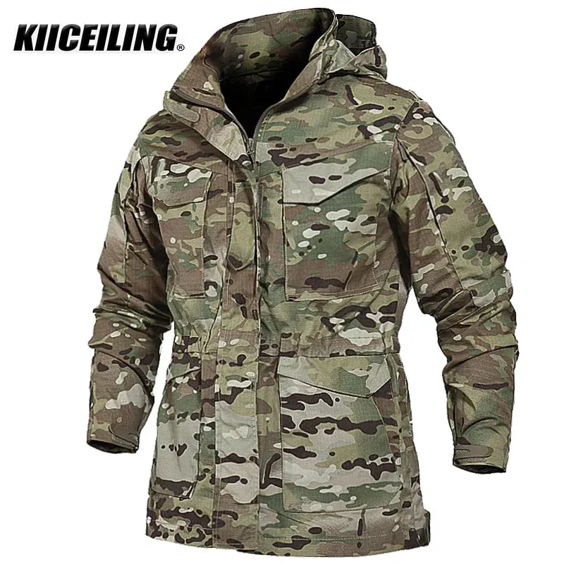 KIICEILING Multicam Military Tactical Jackets For Men Warm Waterproof Windbreakers Army Camouflage Motorcycle Parka Trench Coat