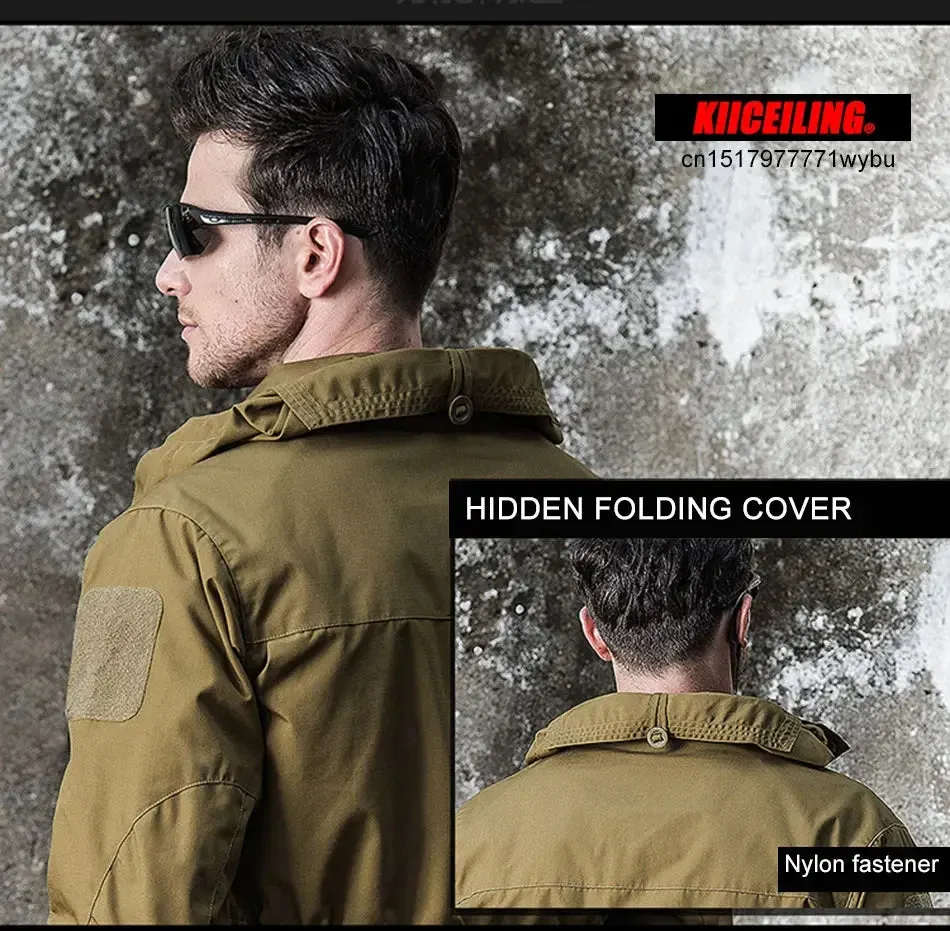 KIICEILING Multicam Military Tactical Jackets For Men Warm Waterproof Windbreakers Army Camouflage Motorcycle Parka Trench Coat