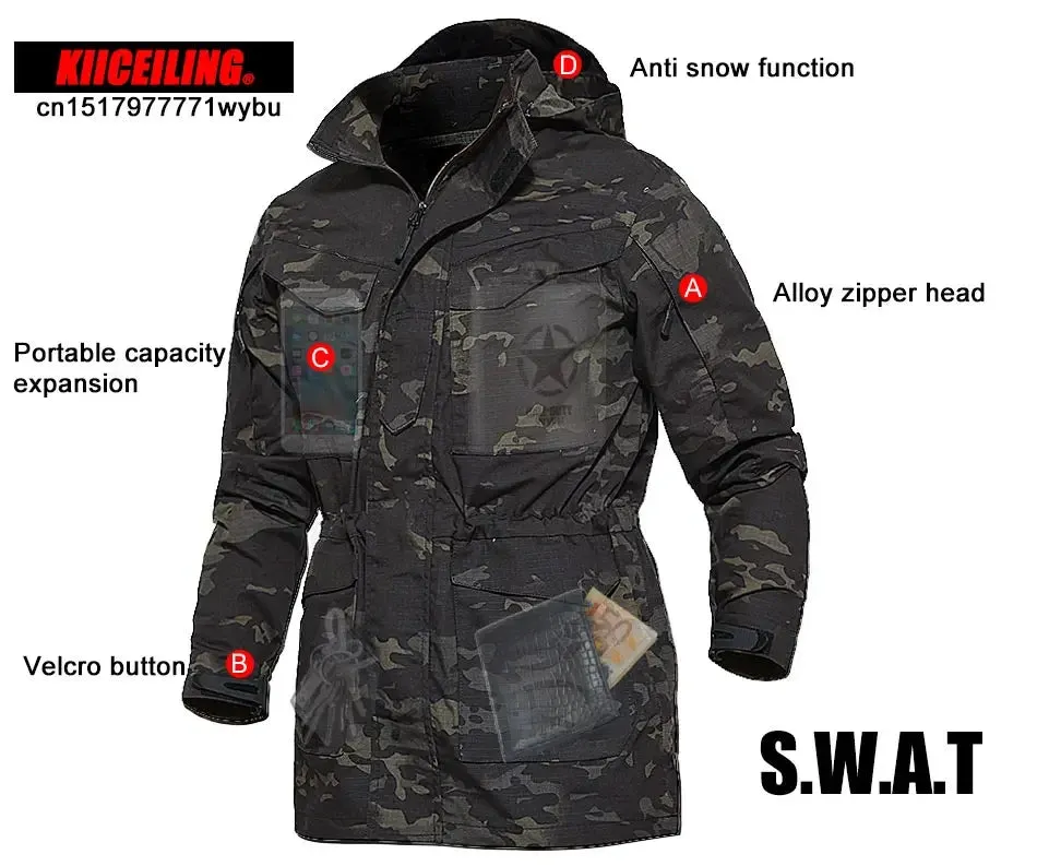 KIICEILING Multicam Military Tactical Jackets For Men Warm Waterproof Windbreakers Army Camouflage Motorcycle Parka Trench Coat