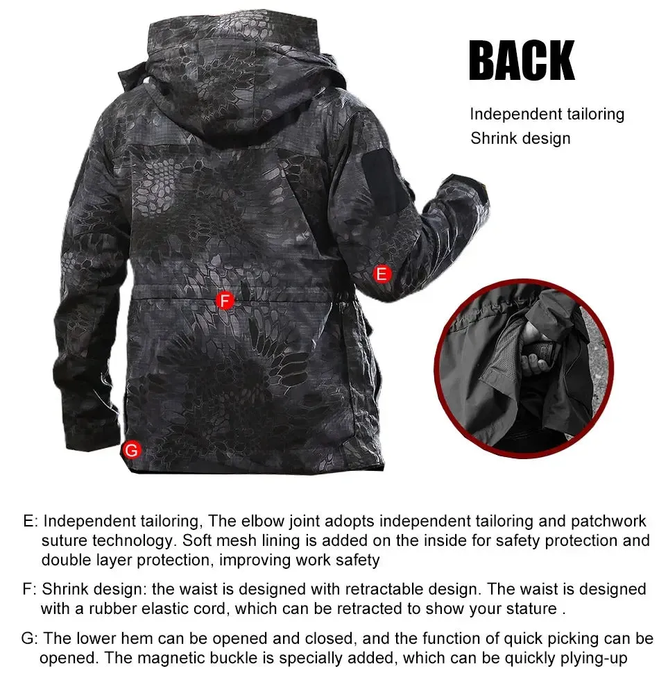 KIICEILING Multicam Military Tactical Jackets For Men Warm Waterproof Windbreakers Army Camouflage Motorcycle Parka Trench Coat