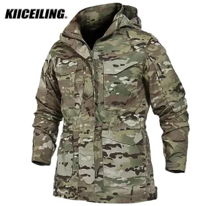 KIICEILING Multicam Military Tactical Jackets For Men Warm Waterproof Windbreakers Army Camouflage Motorcycle Parka Trench Coat