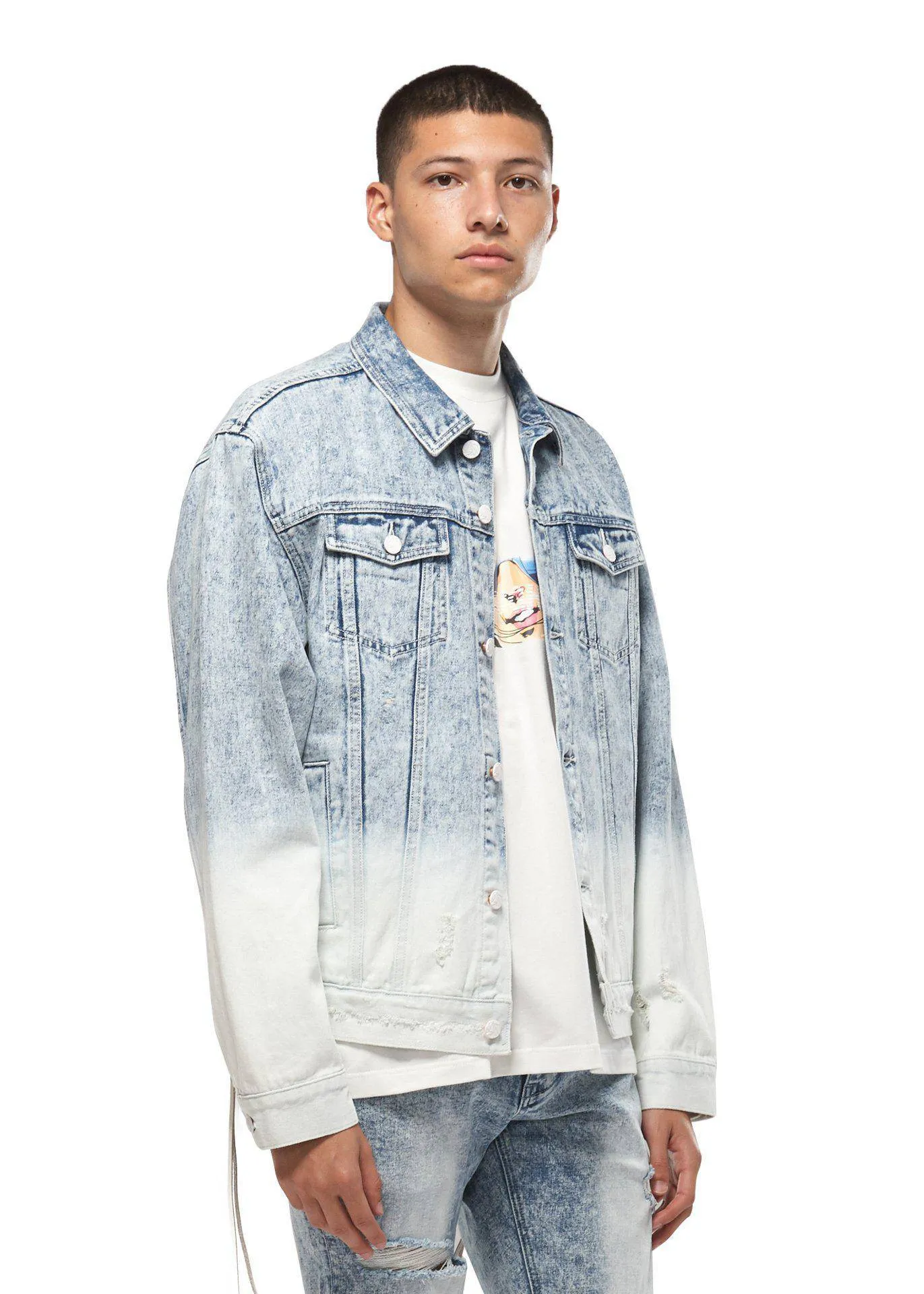 Konus Men's Denim Trucker Jacket with Ombre Bleaching by Shop at Konus