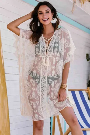 Lace-Up Sheer Cover Up