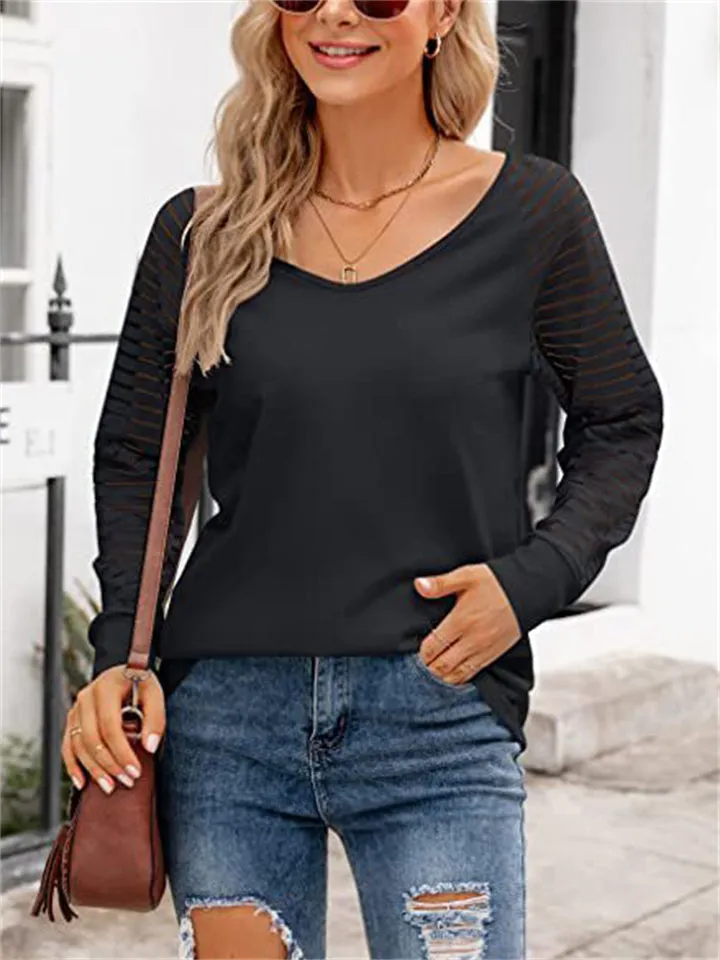 Ladies Daily V Neck Visible Long Sleeve Shirt
