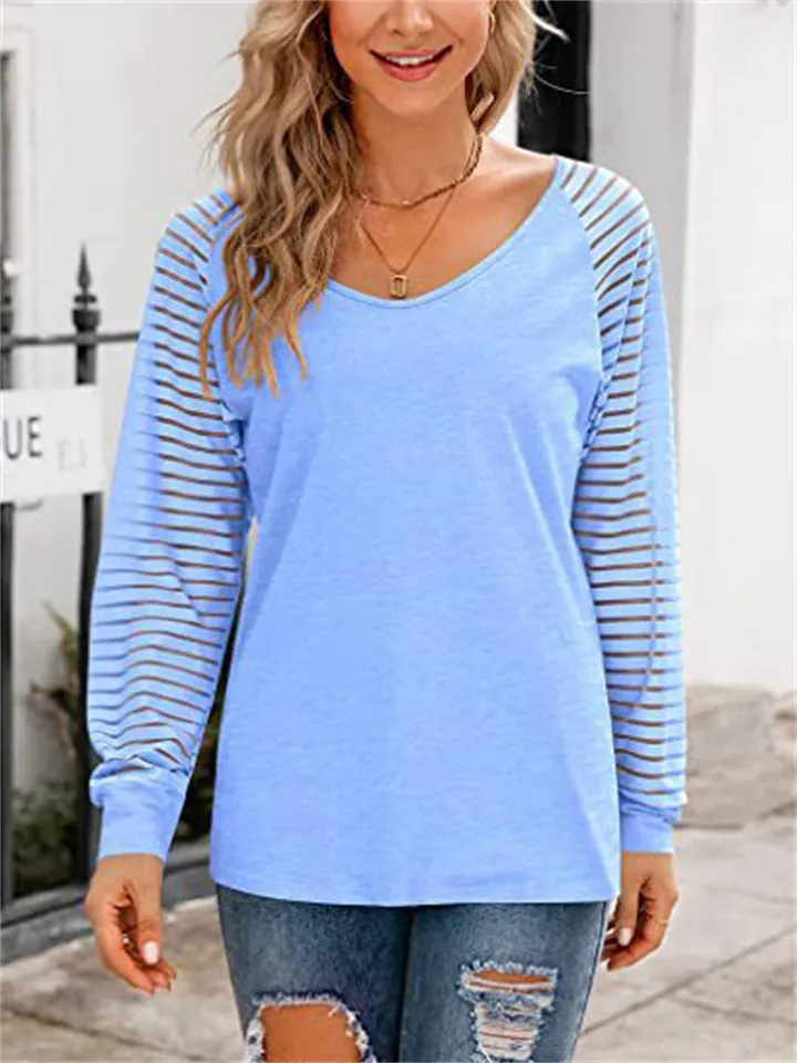 Ladies Daily V Neck Visible Long Sleeve Shirt