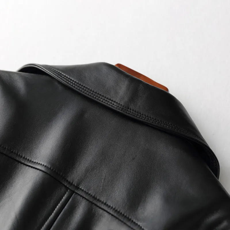 Lady Black Bomber Jacket Luxury Genuine Sheepskin Vegetable Tanned Leather Jacket Spring Autumn Biker Women Clothes CL4008