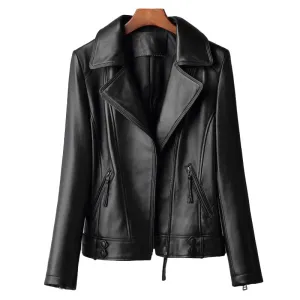 Lady Black Bomber Jacket Luxury Genuine Sheepskin Vegetable Tanned Leather Jacket Spring Autumn Biker Women Clothes CL4008