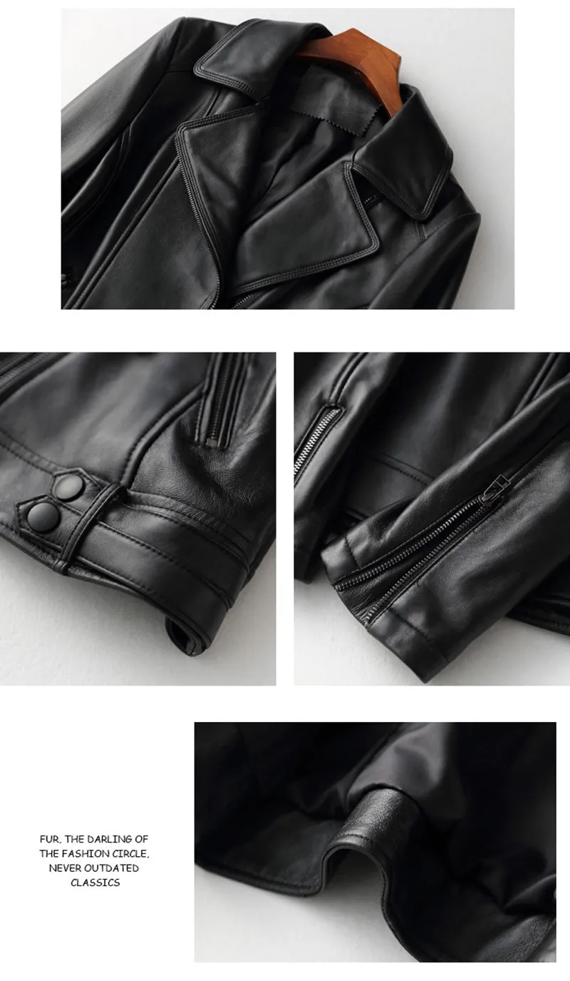 Lady Black Bomber Jacket Luxury Genuine Sheepskin Vegetable Tanned Leather Jacket Spring Autumn Biker Women Clothes CL4008