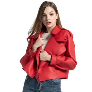 Lady Real Sheepskin Leather Jackets Genuine Leather Coat Red Jackets