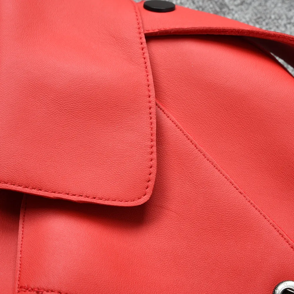Lady Real Sheepskin Leather Jackets Genuine Leather Coat Red Jackets