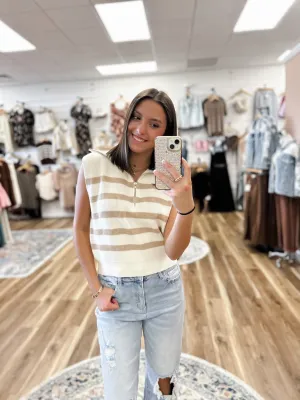 Landon Cream & Taupe Sleeveless Sweater