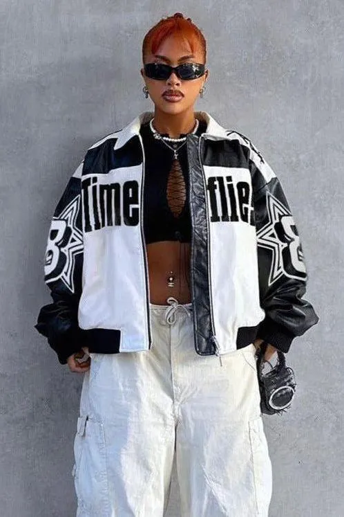 Lapel motorcycle PU leather jacket