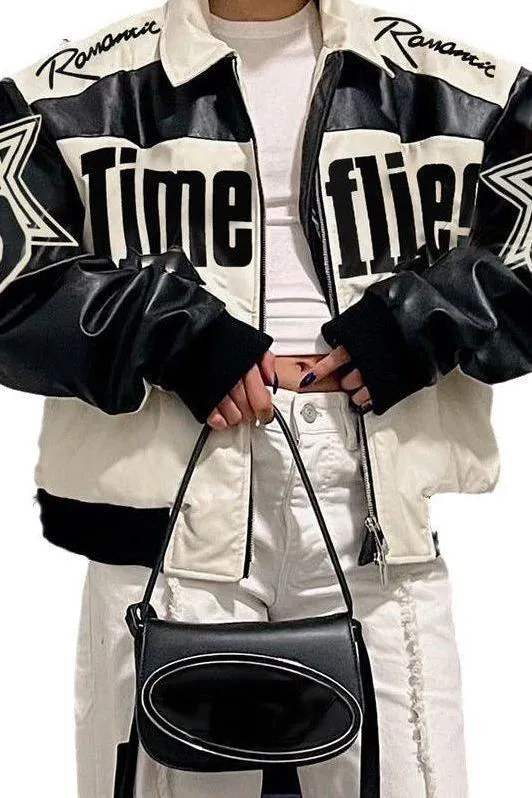 Lapel motorcycle PU leather jacket