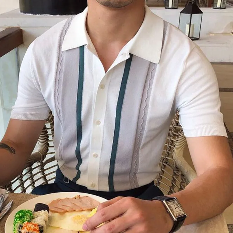 Lapel Pullover Casual Striped POLO Shirt