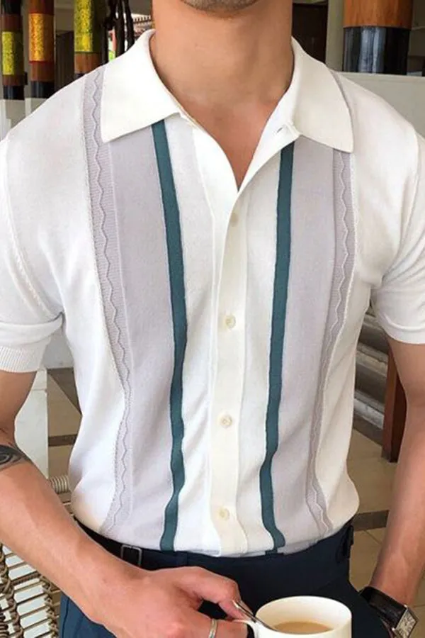 Lapel Pullover Casual Striped POLO Shirt