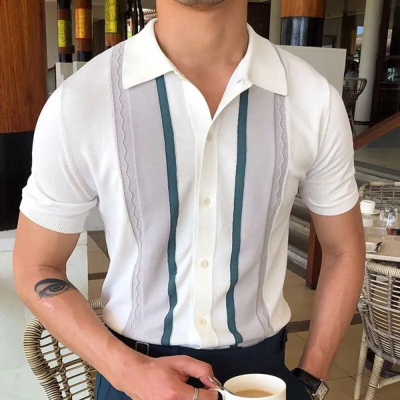Lapel Pullover Casual Striped POLO Shirt