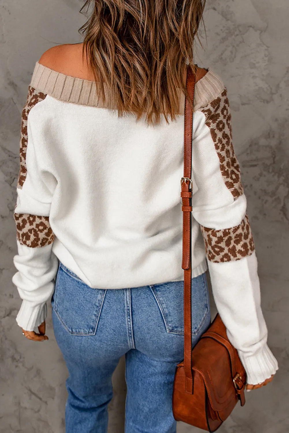 Leopard Off Shoulder Pullover Sweater